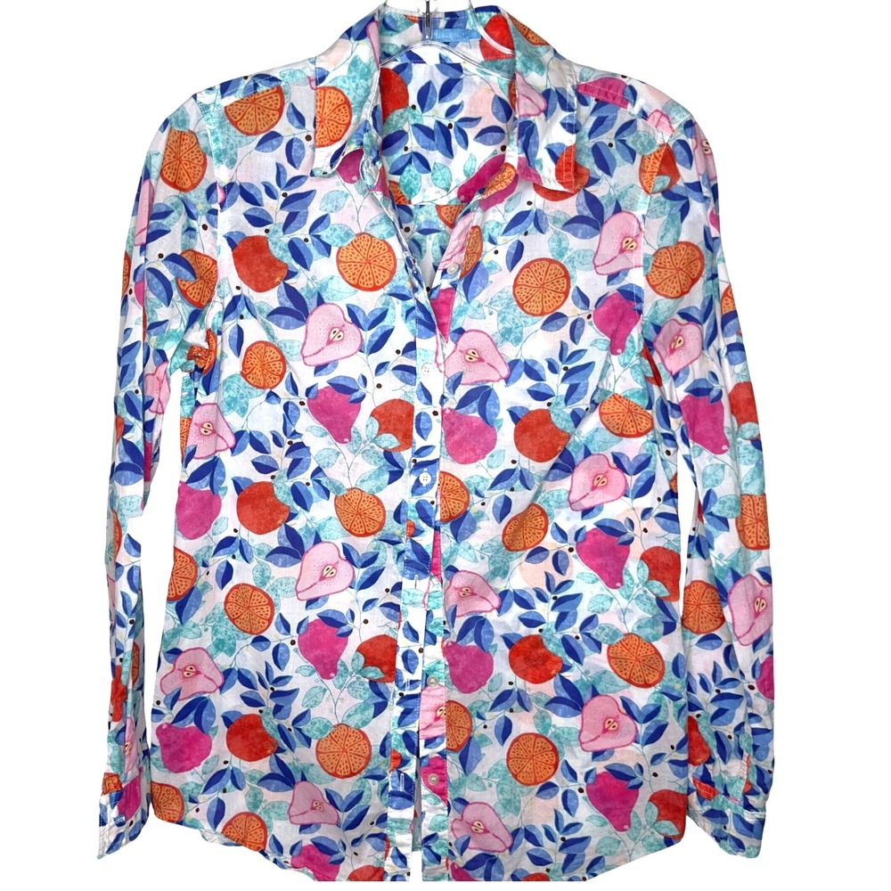 J.McLaughlin Button-Up Top Long Sleeve Cotton‎ Red Pink Orange Blue Preppy  XS